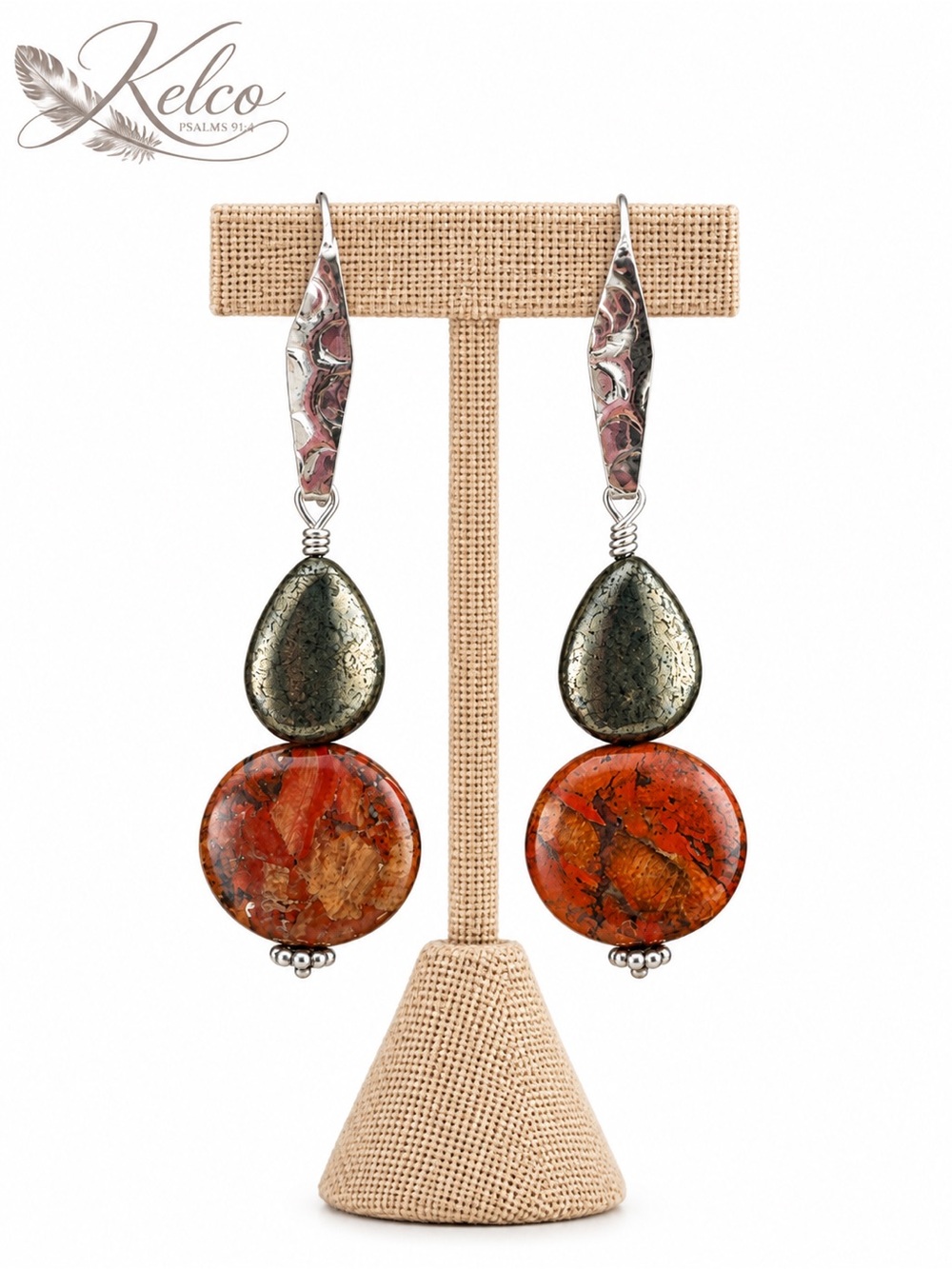 Red Jasper • Pyrite • Sterling Silver Earrings — 2”